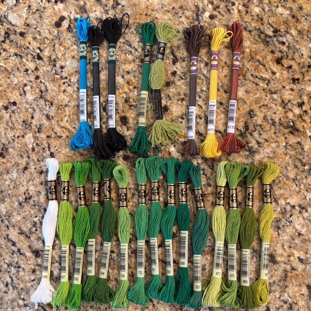 DMC Mouline Embroidery Floss Lot of 23 Skeins‎ Green White Blue Satin Variations